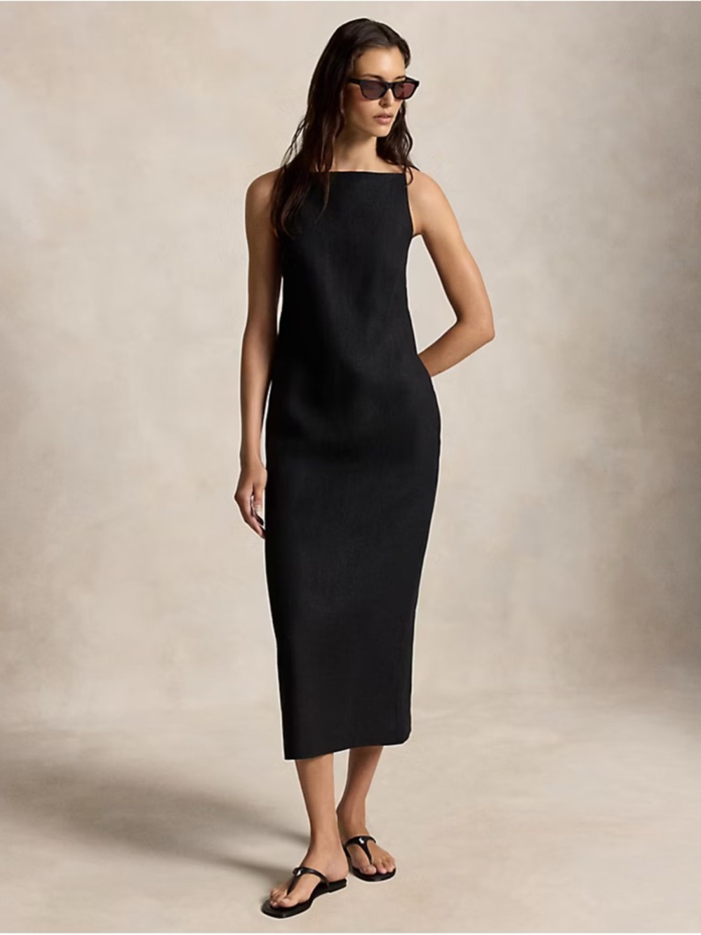 Zara Black Square-Neck Midi Slip Dress with Thin Straps